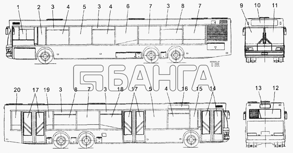 АМАЗ МАЗ-104 Схема Установка стекол на МАЗ 107-30 banga.ua